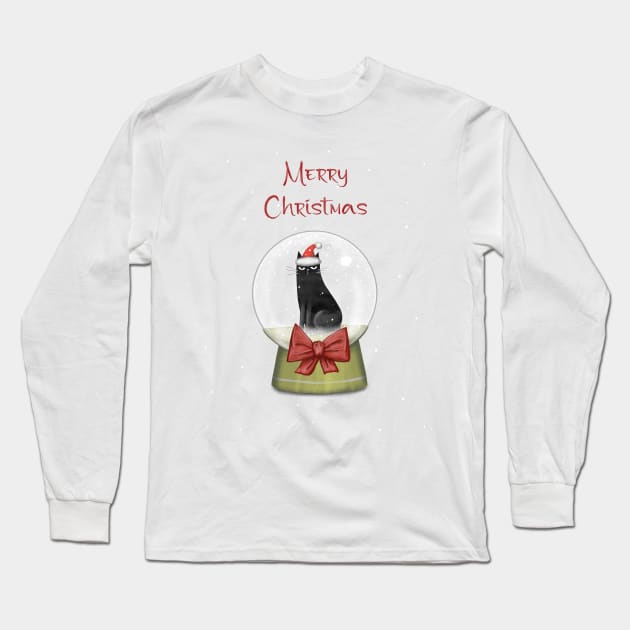 Merry Christmas - Black cats with Santa hat. Long Sleeve T-Shirt by Olena Tyshchenko